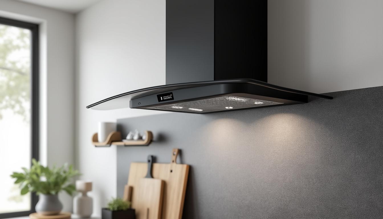 découvrez la hotte aspirante inclinée beldeko noire de 60 cm, puissante et silencieuse avec un débit d'air de 455 m³/h. profitez de ses options recyclage ou évacuation pour un air toujours pur, avec un design moderne idéal pour votre cuisine.